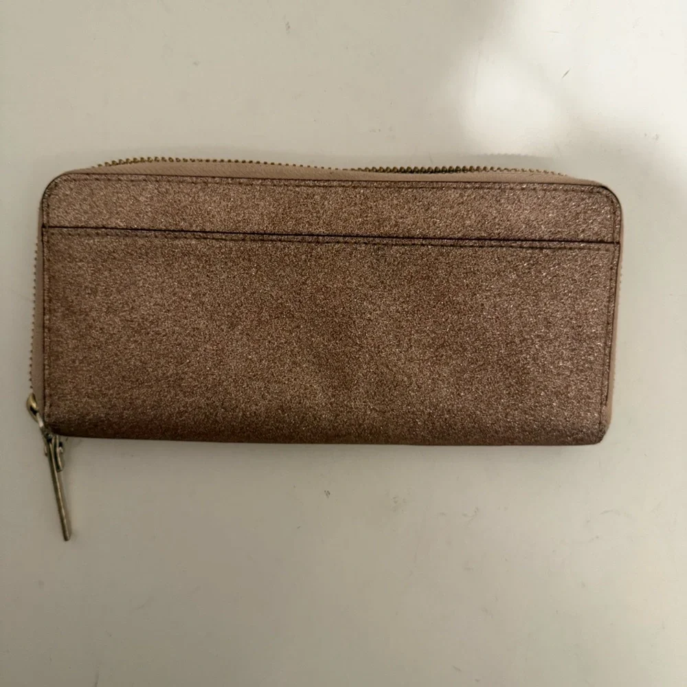 Kate Spade Joeley Rose Gold Glitter Continental Zip Around Wallet Large